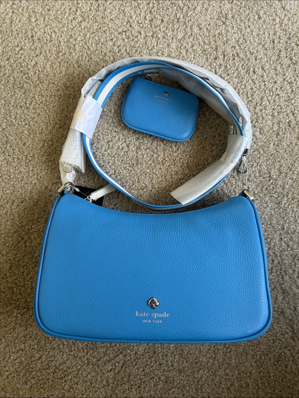 NWT Kate Spade Bright Blue Pebbled Leather Crossbody with Coin Pouch